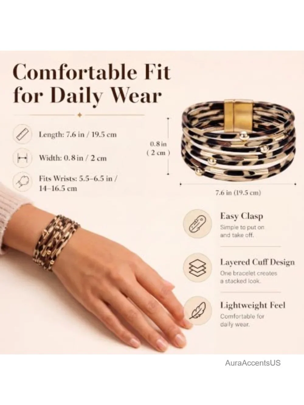Boho Leather Wrap Multi-Layer Pearl Crystal Bracelet Bangle